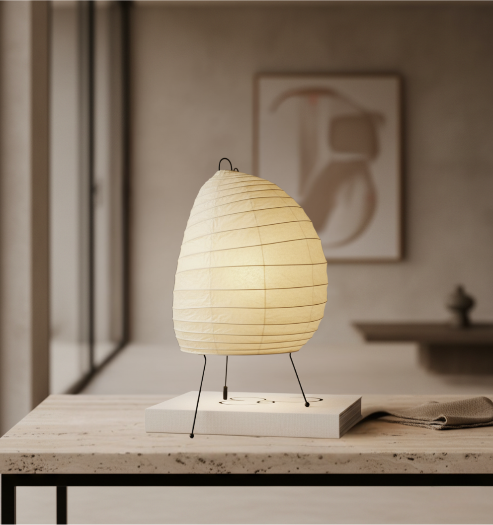 Table Lamp Washi Paper Shade Steel Tripod Base