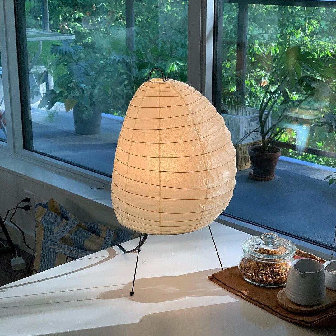Table Lamp Washi Paper Shade Steel Tripod Base