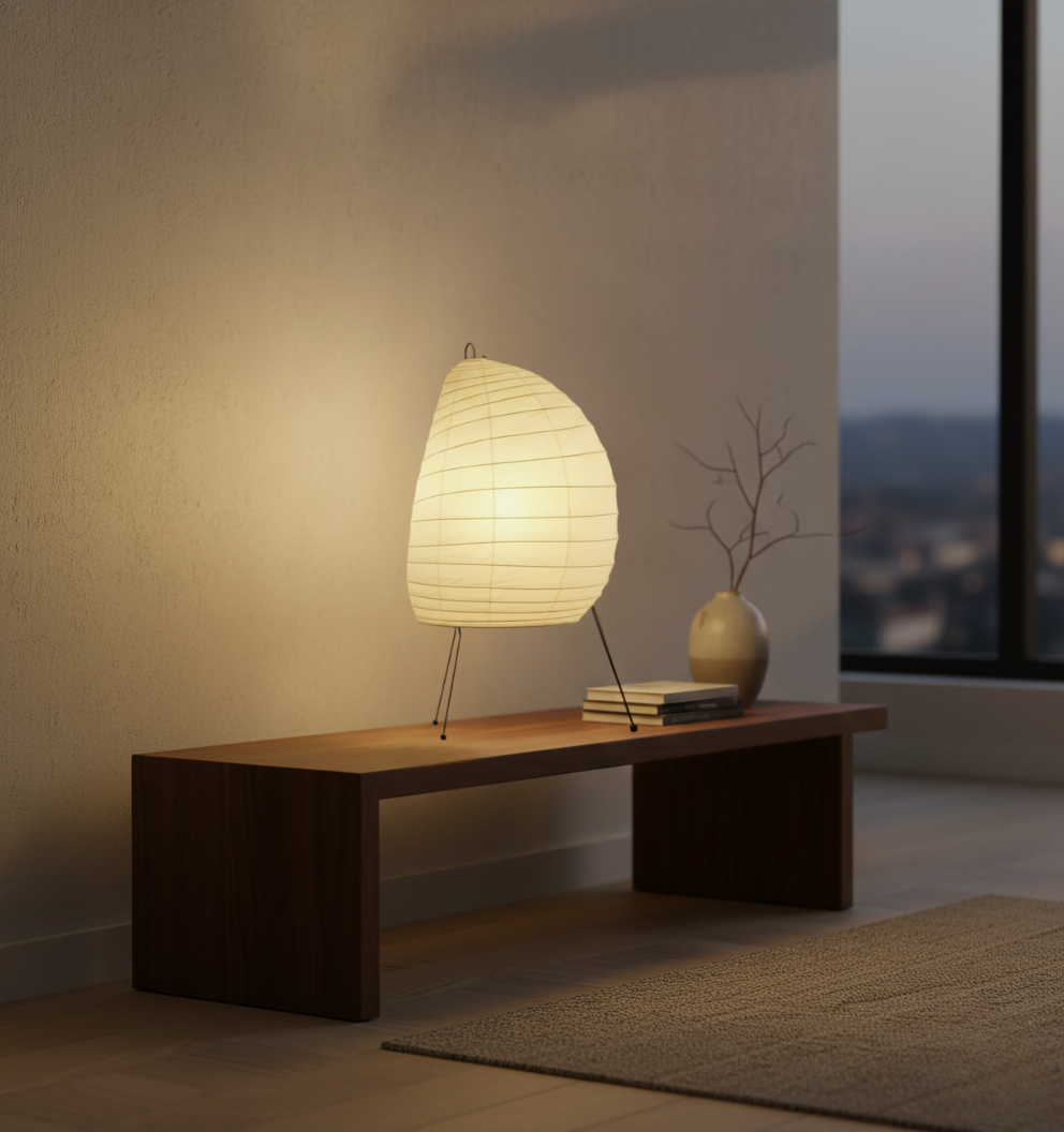 Table Lamp Washi Paper Shade Steel Tripod Base