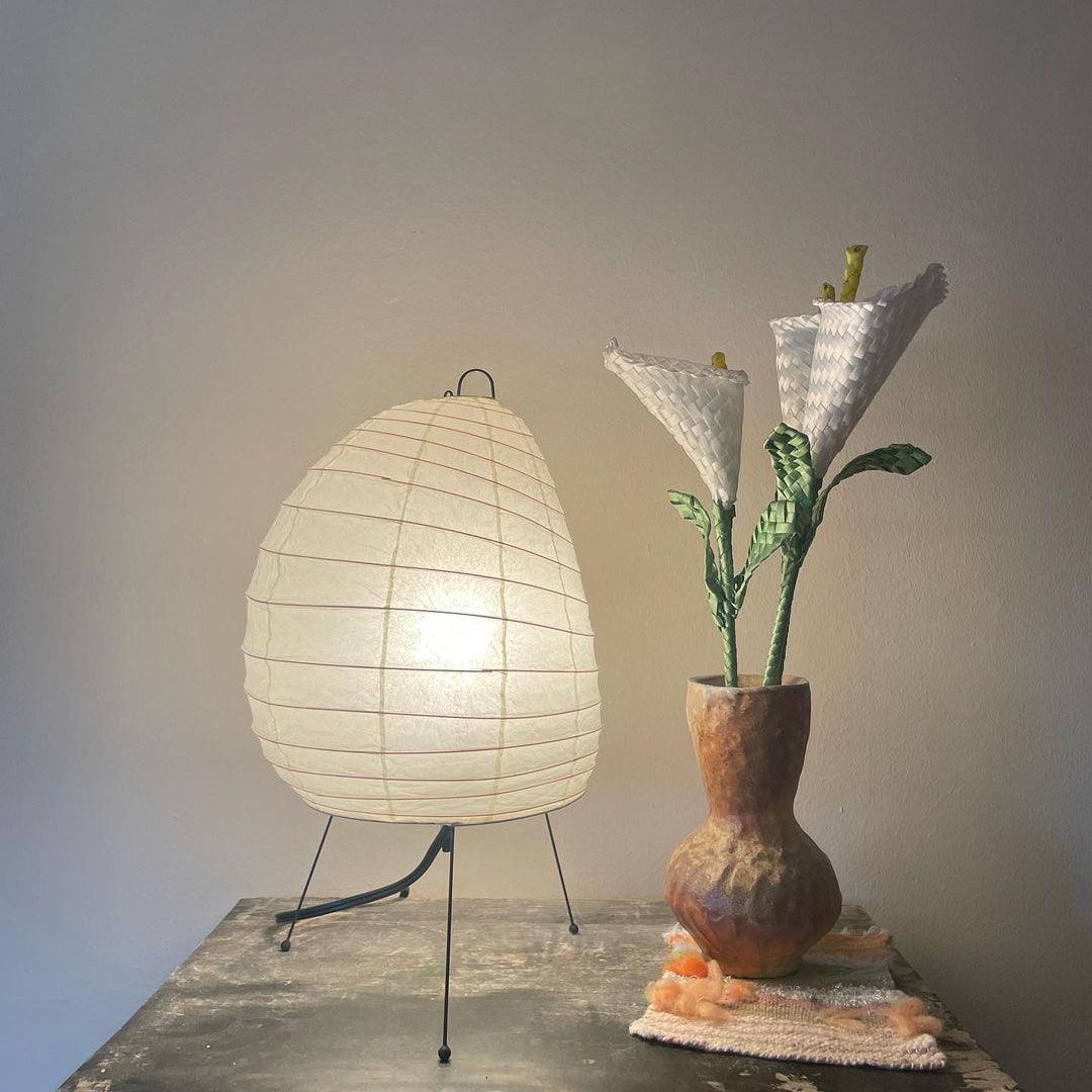 Table Lamp Washi Paper Shade Steel Tripod Base