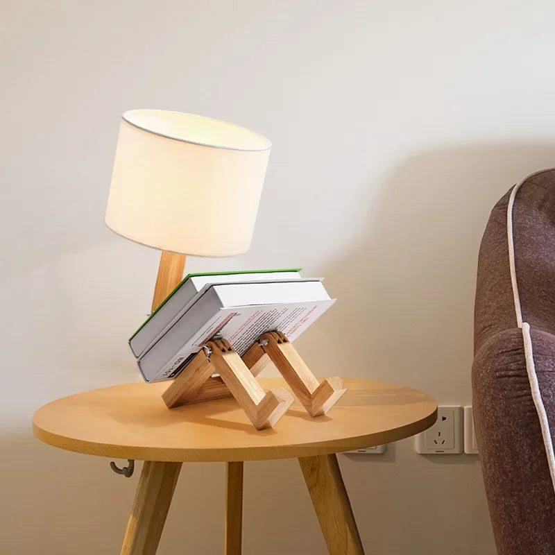 Table Lamp Wood & Fabric Adjustable With Book Holder