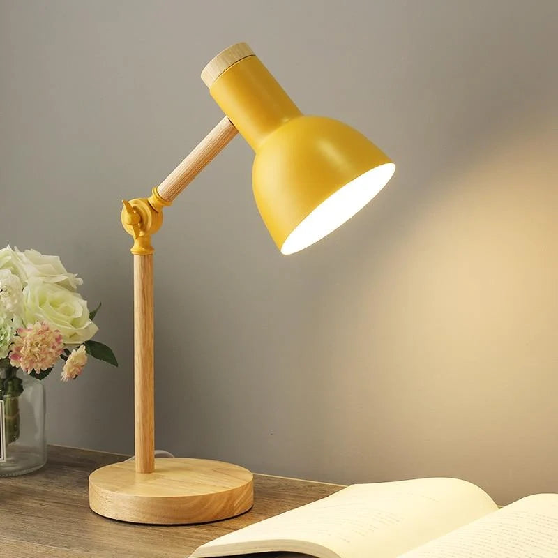 Table Lamp Wood Finish Rotatable Head Flicker-Free LED