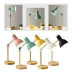 Table Lamp Wood Finish Rotatable Head Flicker-Free LED