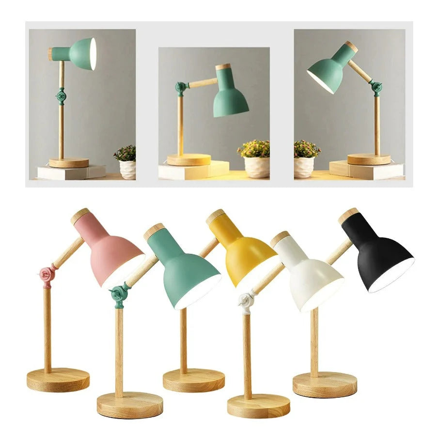 Table Lamp Wood Finish Rotatable Head Flicker-Free LED