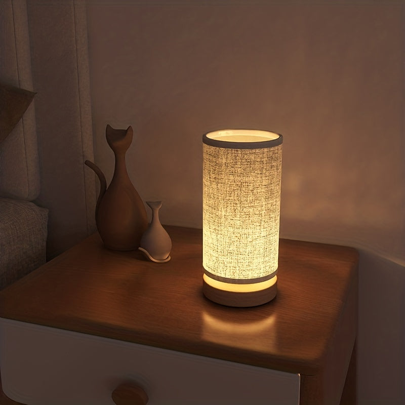 Table Lamp Wooden Base & Linen Shade USB LED