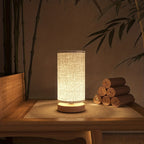 Table Lamp Wooden Base & Linen Shade USB LED