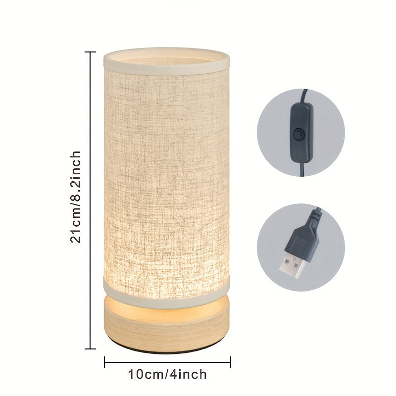 Table Lamp Wooden Base & Linen Shade USB LED