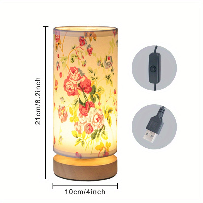 Table Lamp Wooden Base & Linen Shade USB LED