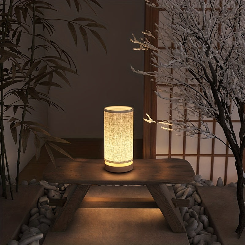Table Lamp Wooden Base & Linen Shade USB LED