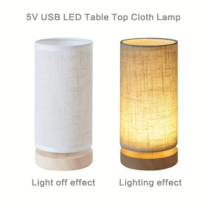 Table Lamp Wooden Base & Linen Shade USB LED
