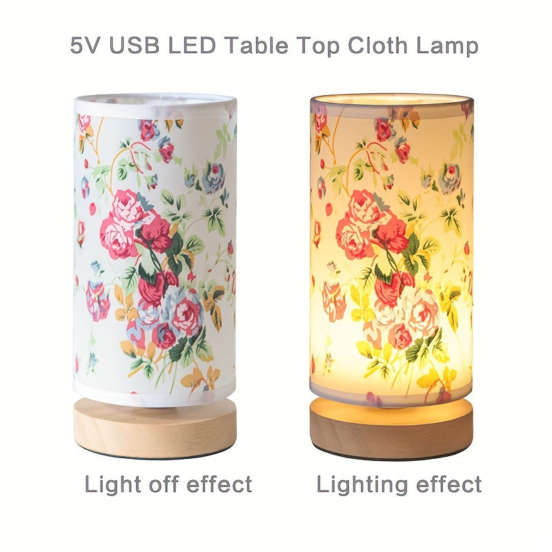 Table Lamp Wooden Base & Linen Shade USB LED