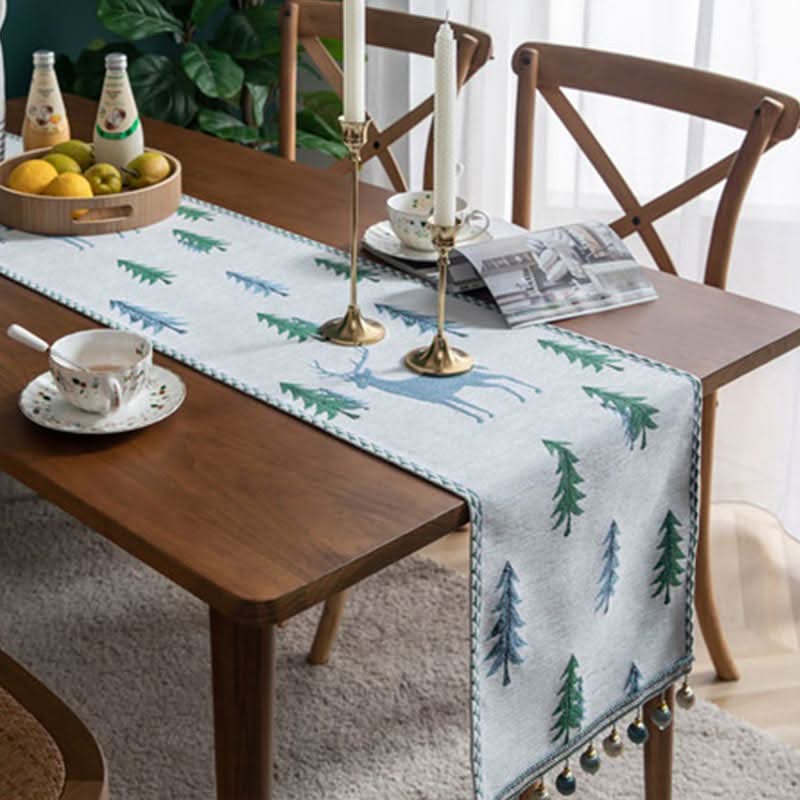 Table Runner Christmas Tree Motif Tassel Trim