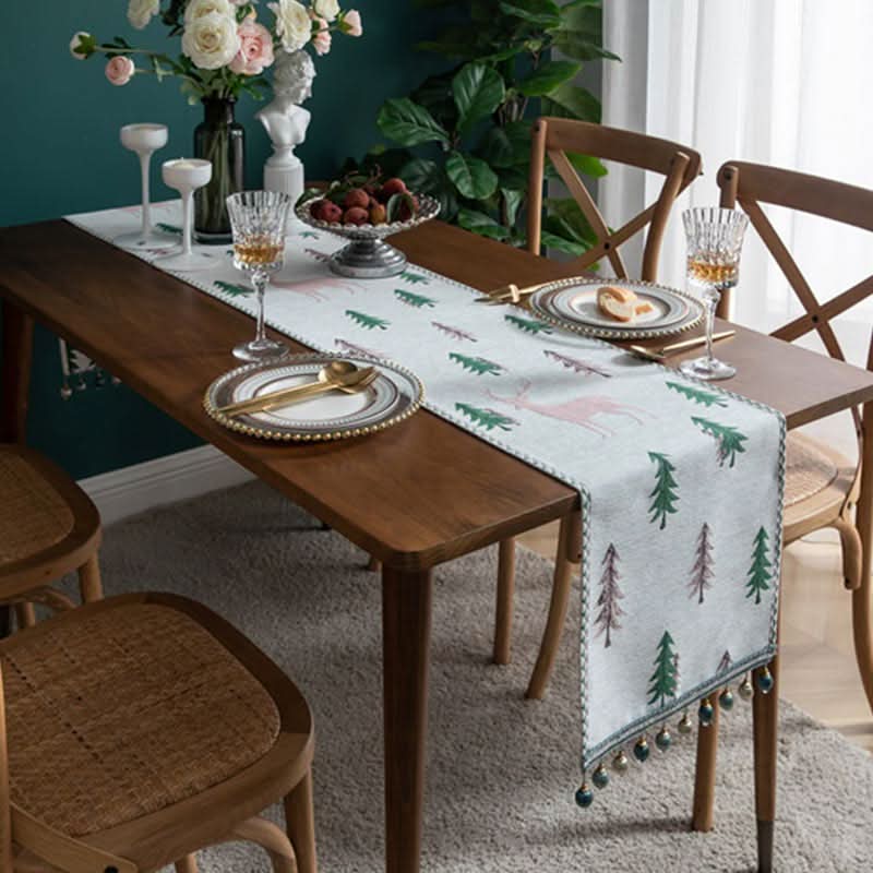 Table Runner Christmas Tree Motif Tassel Trim