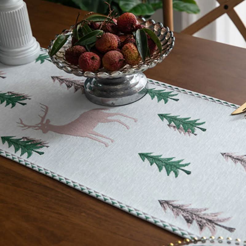 Table Runner Christmas Tree Motif Tassel Trim