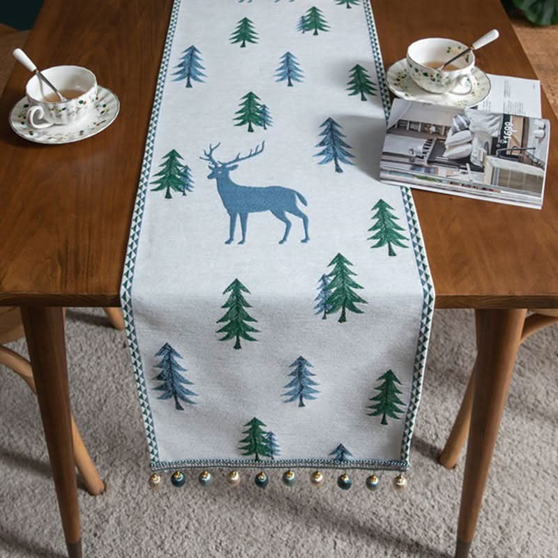 Table Runner Christmas Tree Motif Tassel Trim