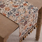 Table Runner Jacquard Bird & Floral Microfiber Tassels