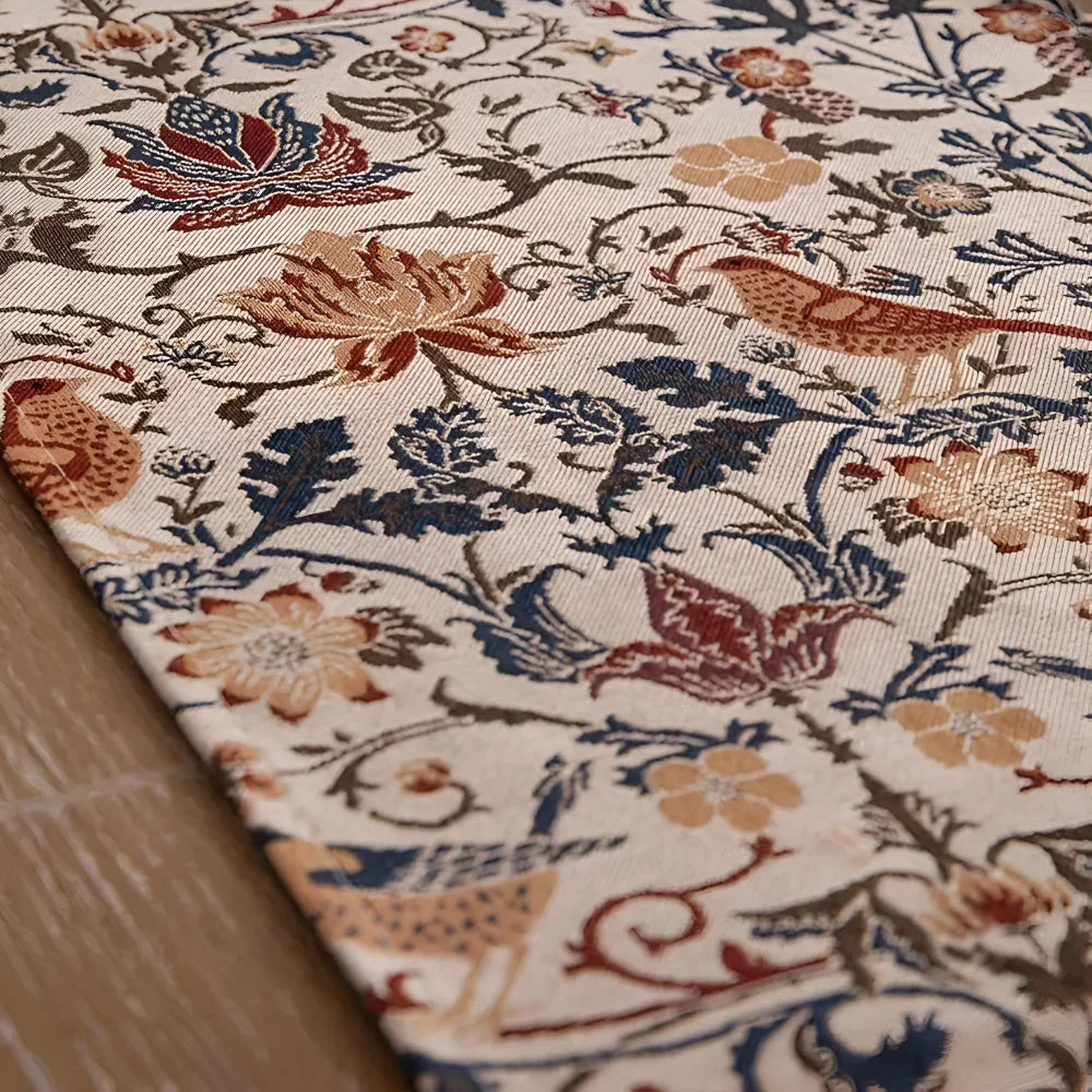 Table Runner Jacquard Bird & Floral Microfiber Tassels