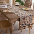 Table Runner Jacquard Bird & Floral Microfiber Tassels