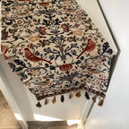 Table Runner Jacquard Bird & Floral Microfiber Tassels