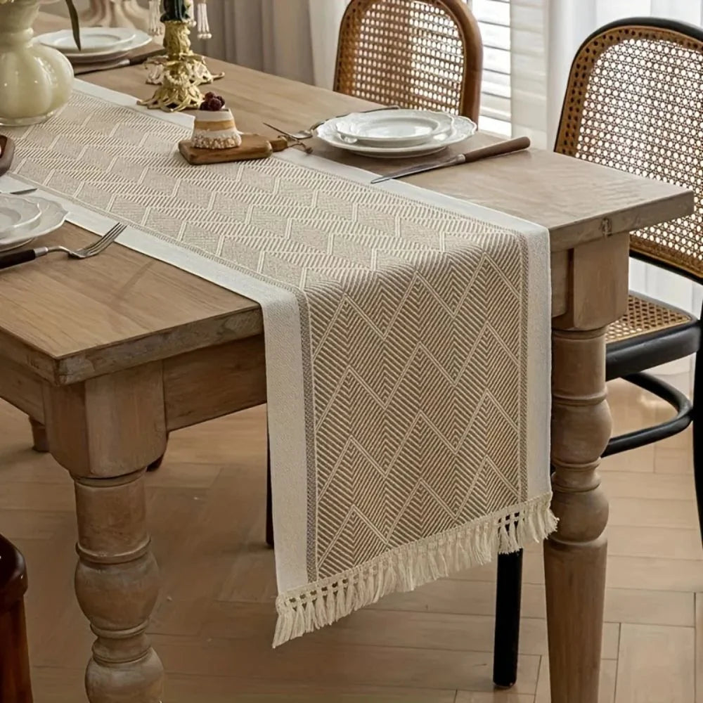 Table Runner Zigzag Woven Delicate Fringes