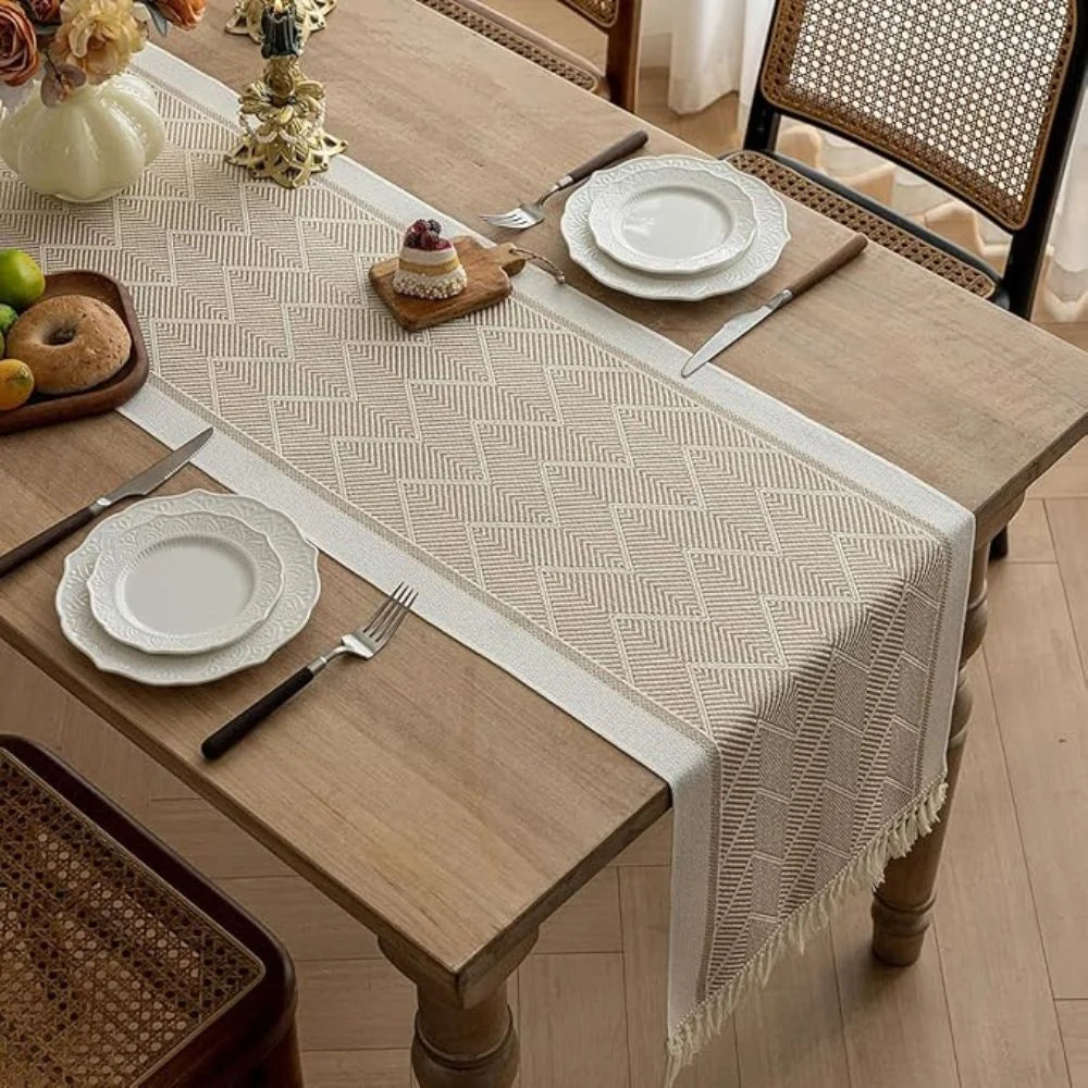 Table Runner Zigzag Woven Delicate Fringes