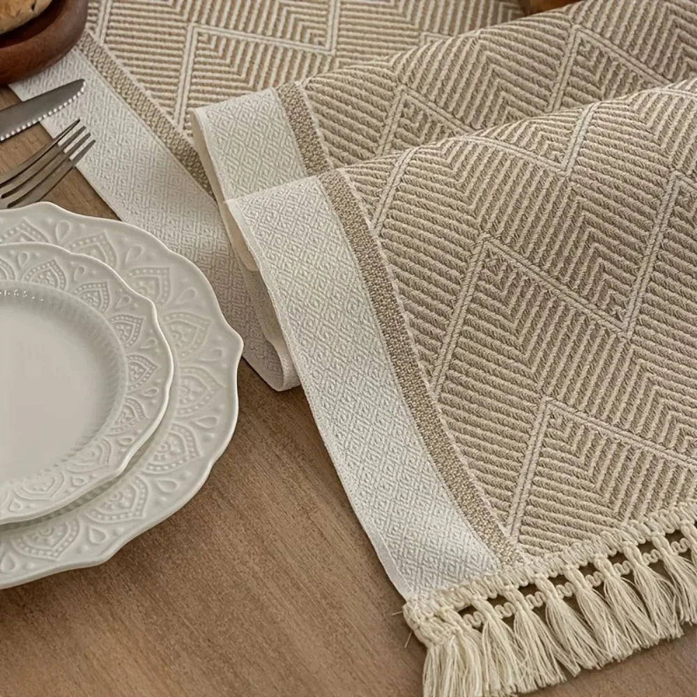 Table Runner Zigzag Woven Delicate Fringes