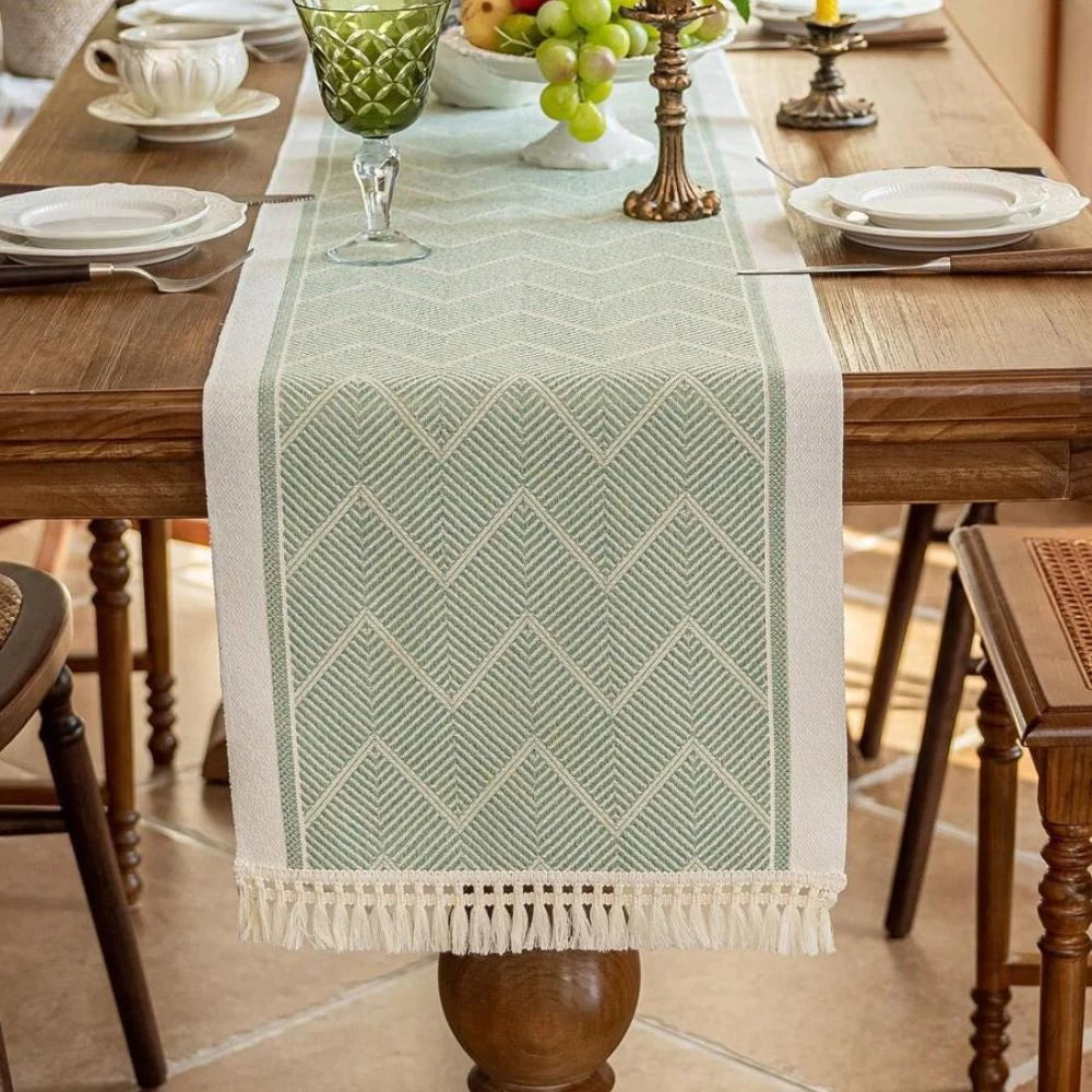 Table Runner Zigzag Woven Delicate Fringes