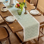 Table Runner Zigzag Woven Delicate Fringes