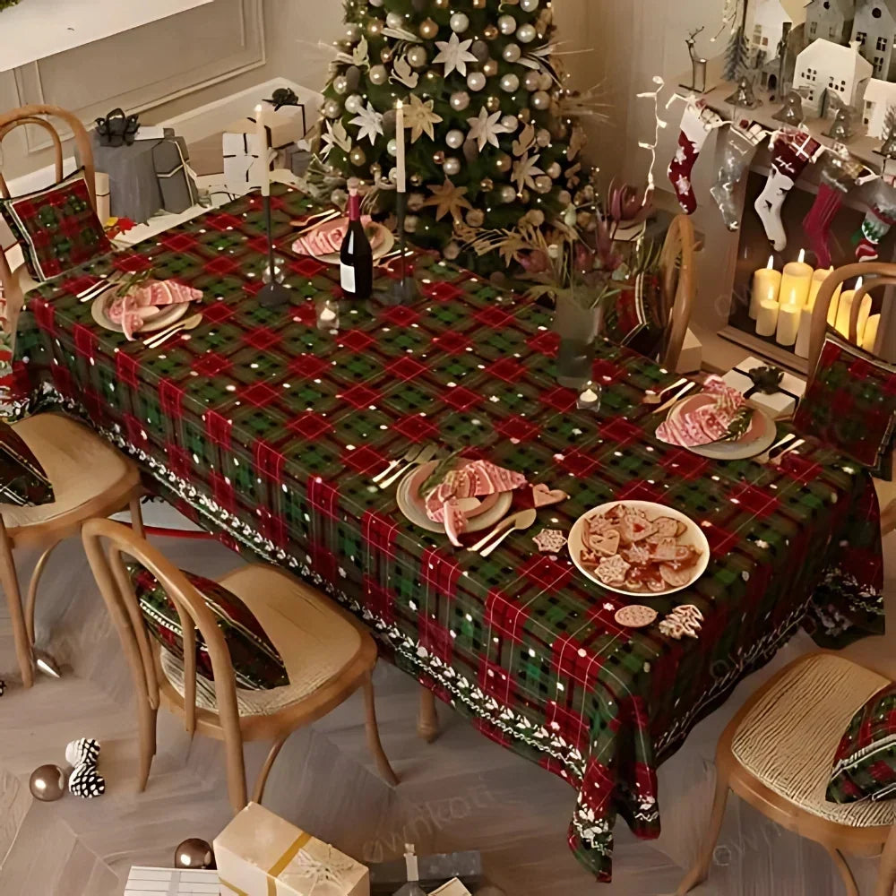 Tablecloth Chenille Tartan Plaid Snowflake Border