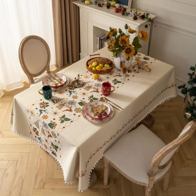 Tablecloth Christmas-Inspired Jacquard Beige