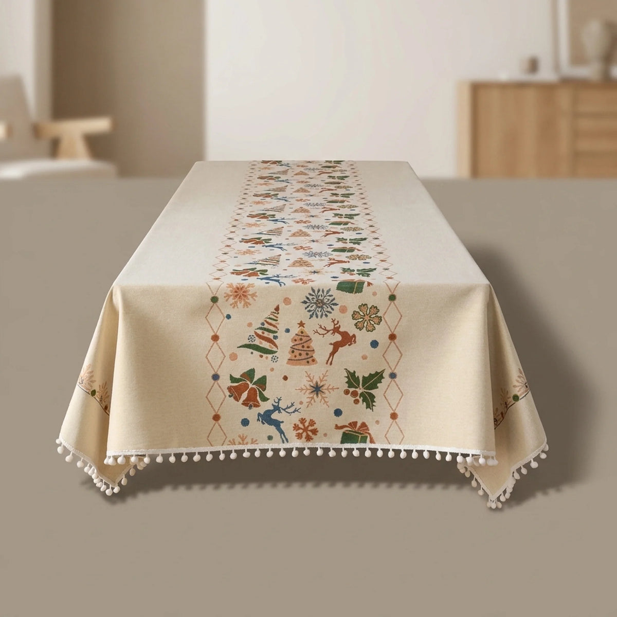 Tablecloth Christmas-Inspired Jacquard Beige