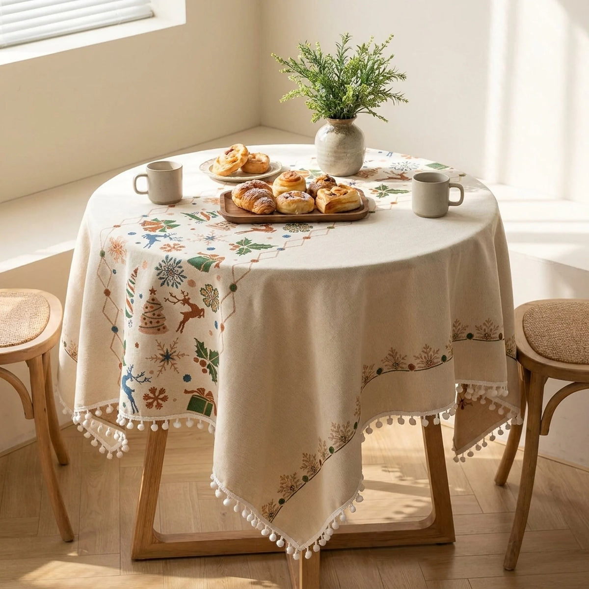 Tablecloth Christmas-Inspired Jacquard Beige