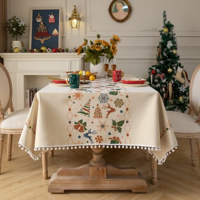 Tablecloth Christmas-Inspired Jacquard Beige