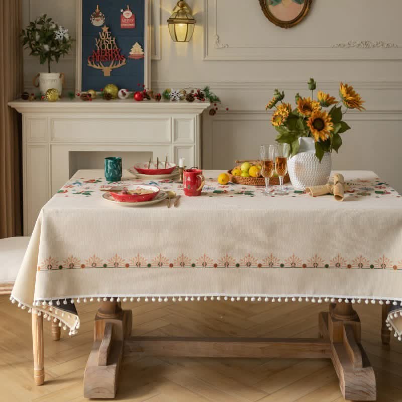 Tablecloth Christmas-Inspired Jacquard Beige