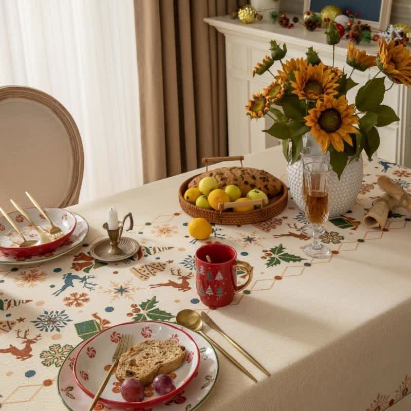 Tablecloth Christmas-Inspired Jacquard Beige