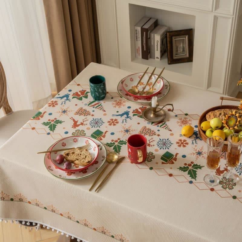Tablecloth Christmas-Inspired Jacquard Beige