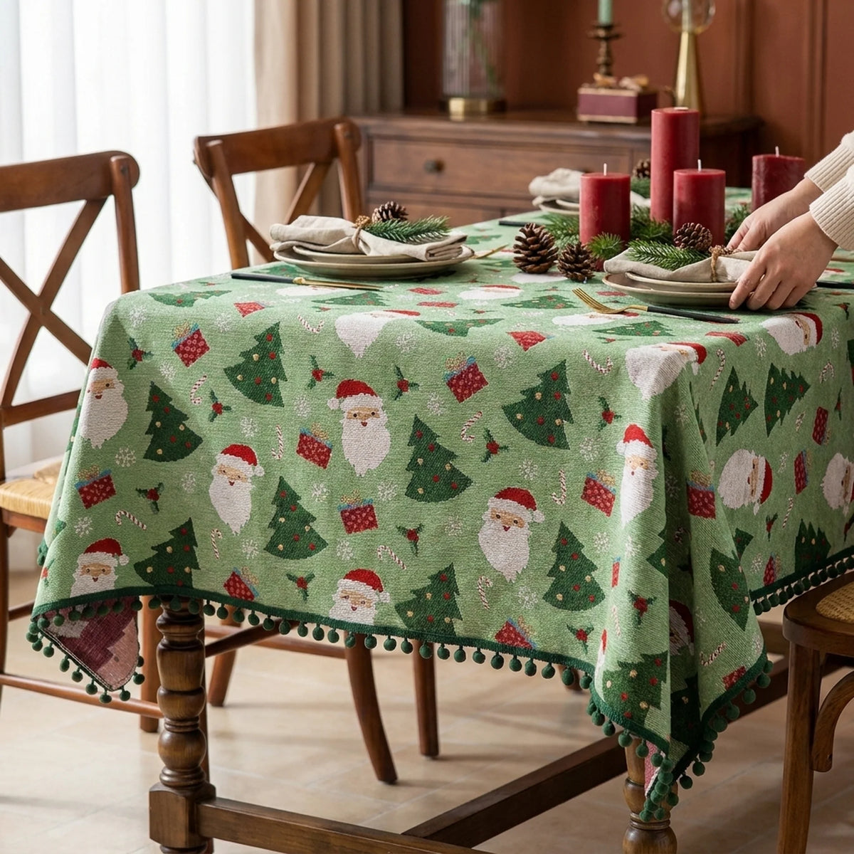 Tablecloth Festive Santa & Tree Motif Multiple Sizes