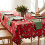 Tablecloth Festive Snowflake & Stocking Pompom Fringe