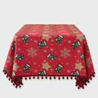 Tablecloth Festive Snowflake & Stocking Pompom Fringe