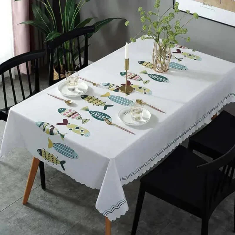 Tablecloth Stain-Resistant Oxford Aquatic Design