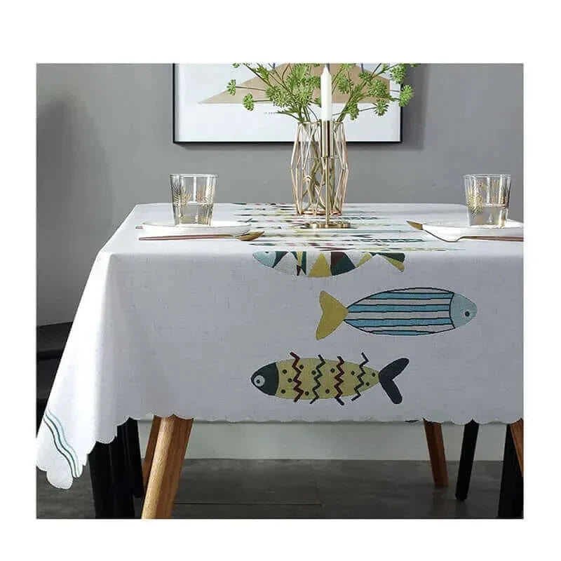 Tablecloth Stain-Resistant Oxford Aquatic Design