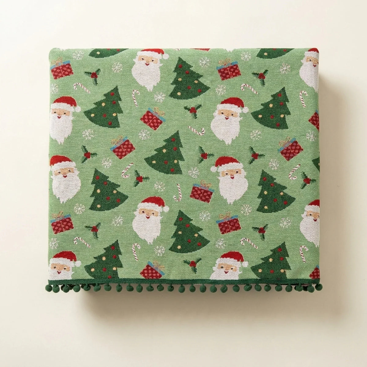 Tablecloth Tapestry Woven Festive Print Pompom Trim