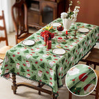 Tablecloth Tapestry Woven Festive Print Pompom Trim
