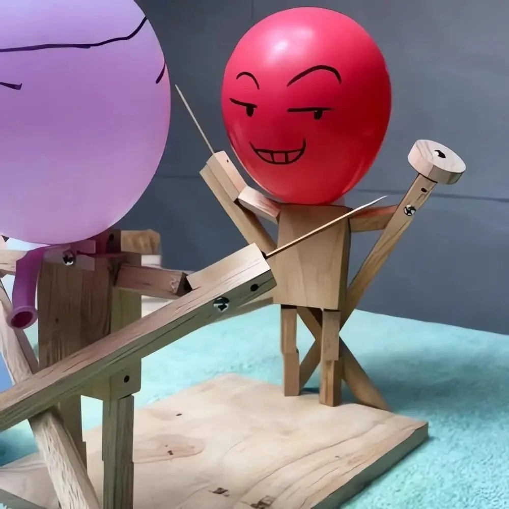 Tabletop Balloon Battle Game Wooden Puppets 20 Balloons