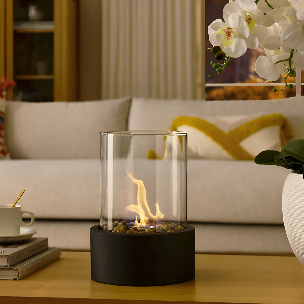 Tabletop Bio-Ethanol Fireplace Smokeless Glass Cylinder Portable