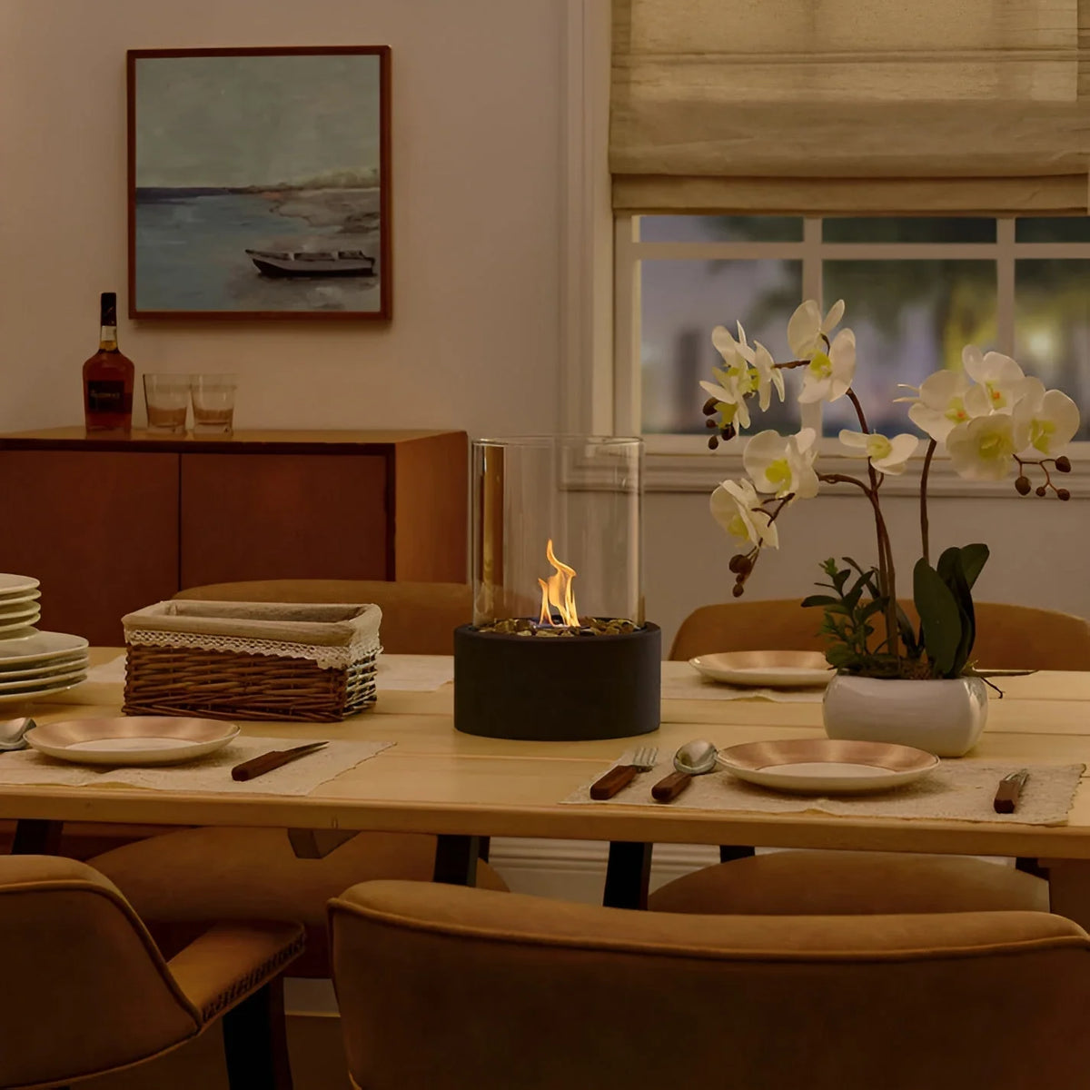 Tabletop Bio-Ethanol Fireplace Smokeless Glass Cylinder Portable