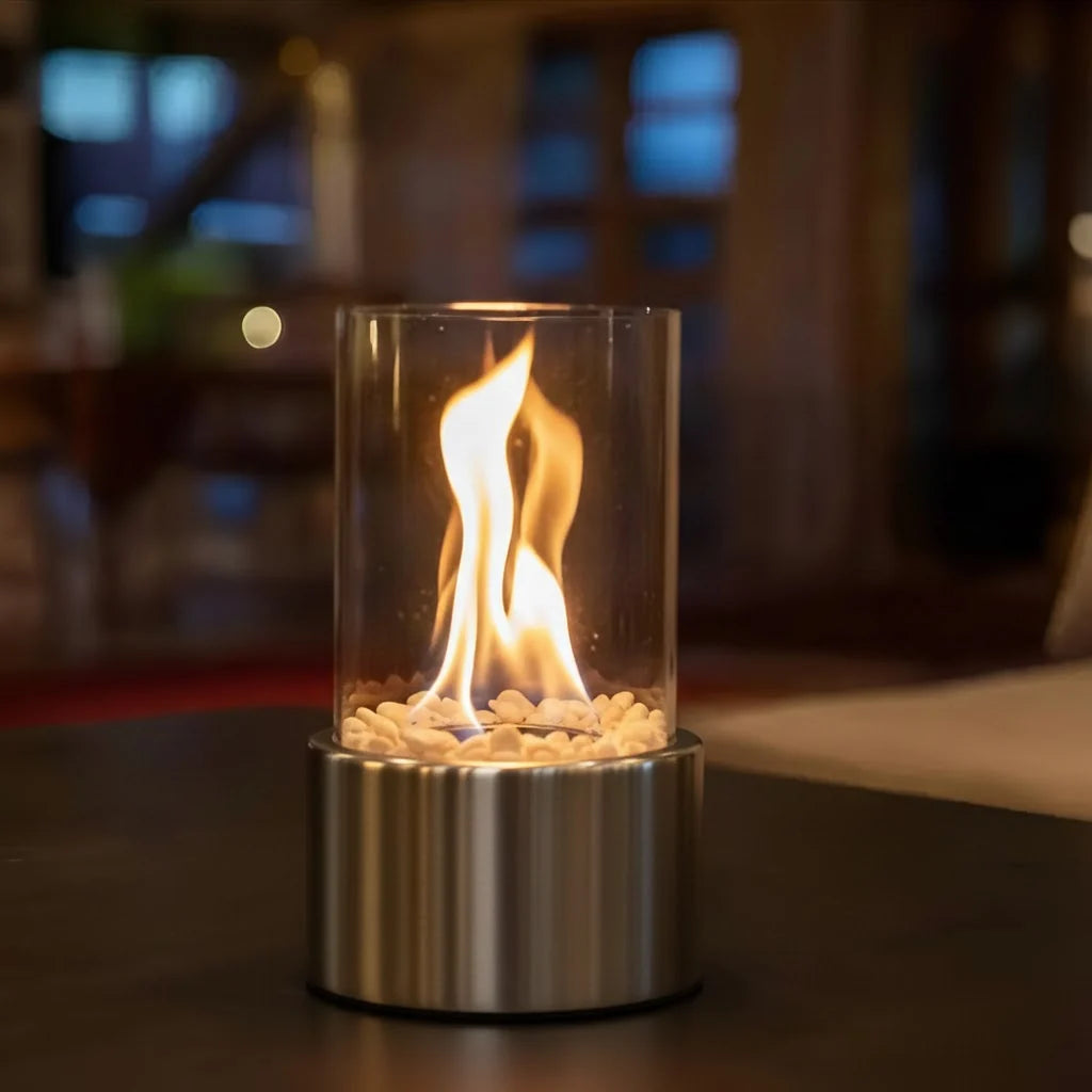 Tabletop Bio-Ethanol Fireplace Smokeless Glass Cylinder Portable