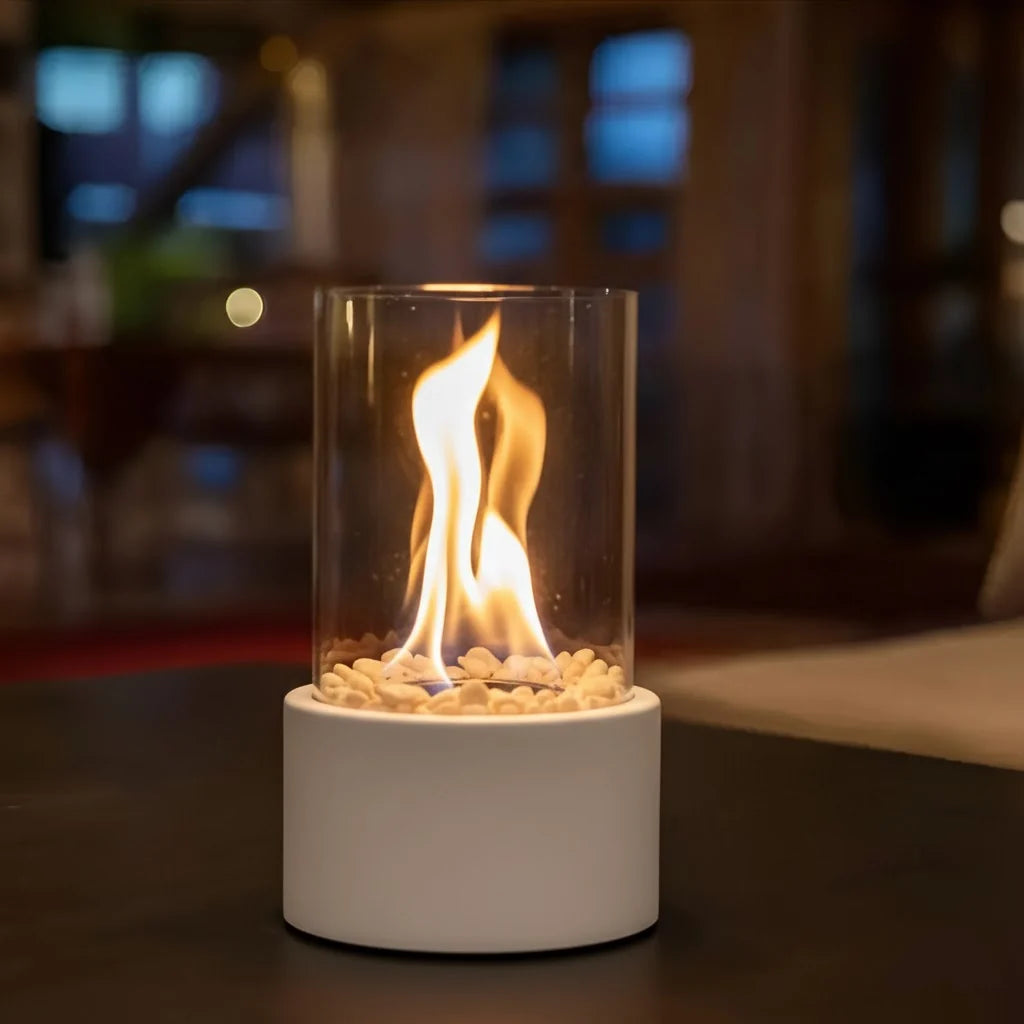 Tabletop Bio-Ethanol Fireplace Smokeless Glass Cylinder Portable