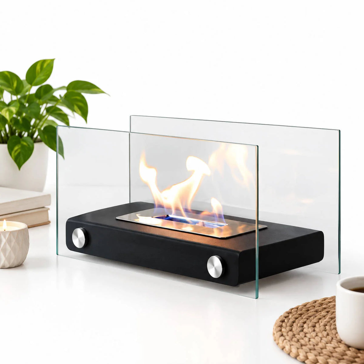Tabletop Bio Ethanol Fireplace Stainless Steel Tempered Glass