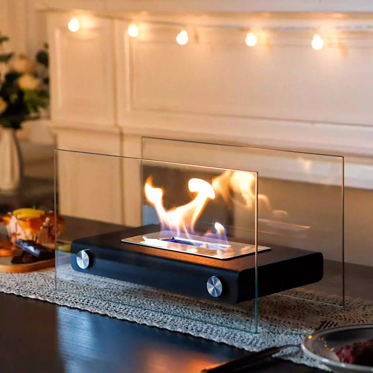 Tabletop Bio Ethanol Fireplace Stainless Steel Tempered Glass